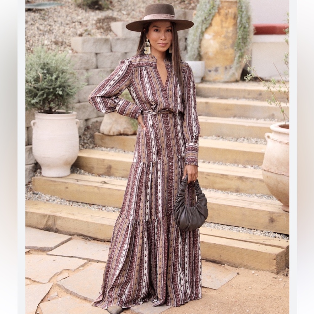 VERONICA BEARD Maidens belted tiered printed crepe de chine maxi dress US 6 - Picture 6 of 6